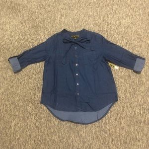 *NWT* Tie Neck Chambray Shirt - Dark Denim